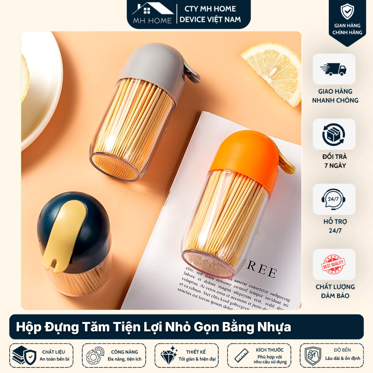 Combo 2 Hộp Đựng Tăm Bằng Nhựa Có Nắp Đậy Đa Màu Nhỏ Gọn Tiện Lợi Dễ Mang Theo | MH Home